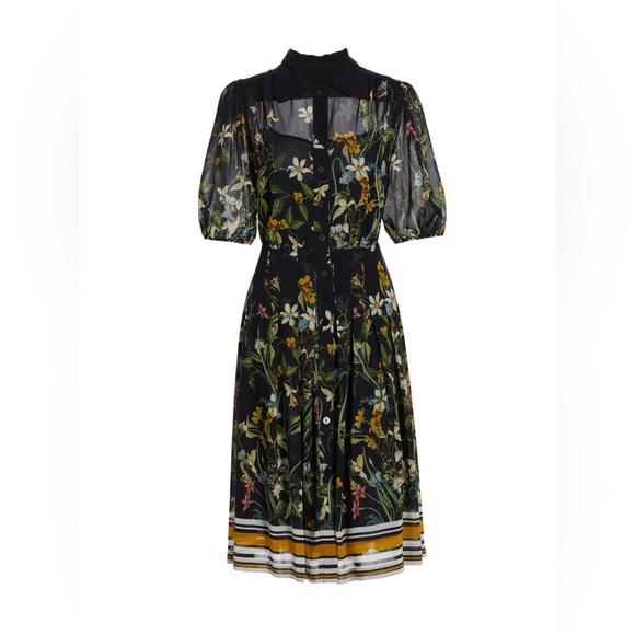 Rickie Freeman for Teri Jon Floral-Print Blouson-Sleeve Chiffon Midi Dress - Picture 2 of 12